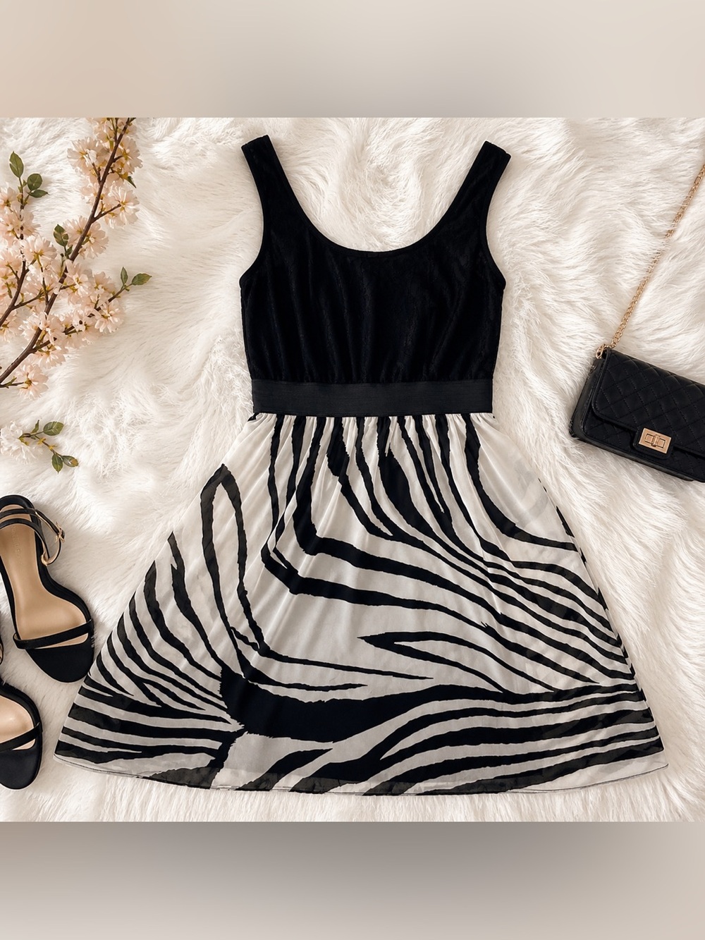 Charlotte Russe Black and Tan Zebra Print Dress - Size L
